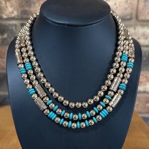 Anna & Ava NWT triple strand gold tone and faux turquoise beaded necklace